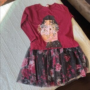 Girls' Red and Black Floral Dress